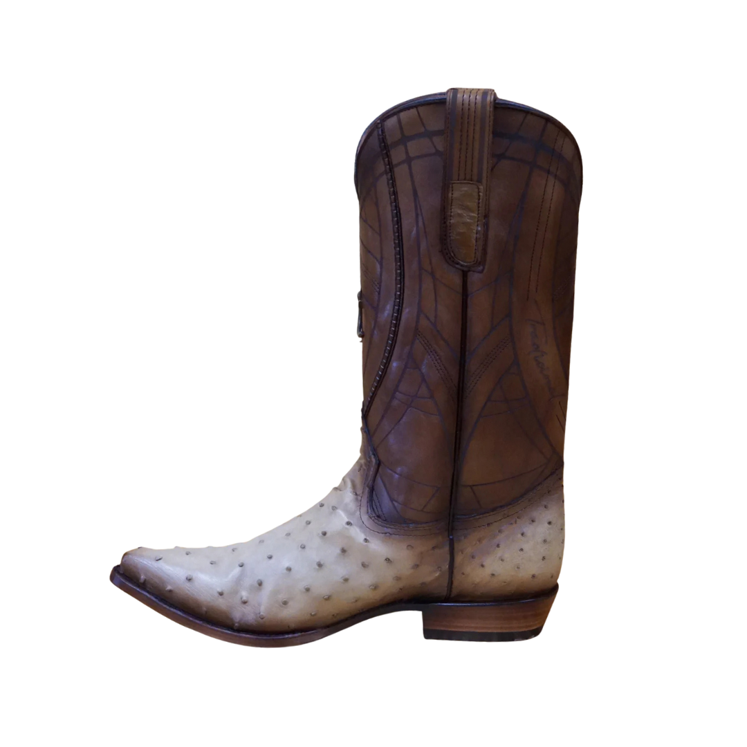 Cuadra Men's Ostrich Laser Embroidery Flame Orix Boots