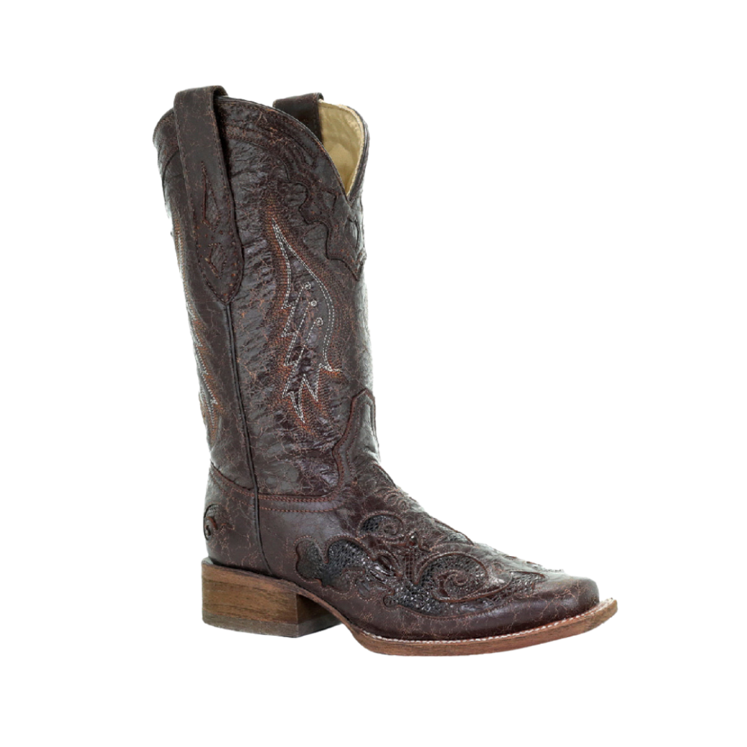 Corral Women's Chocolate Snake Inlay Square Brown Boots