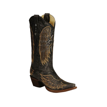 Corral Women's Gold Angel Wing Cross Black Boots
