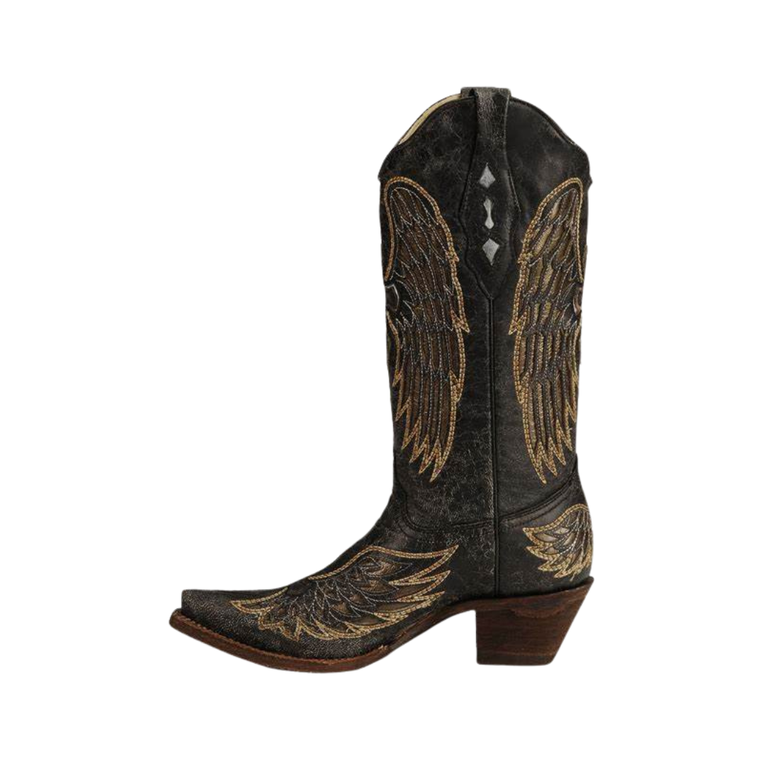 Corral Women's Gold Angel Wing Cross Black Boots