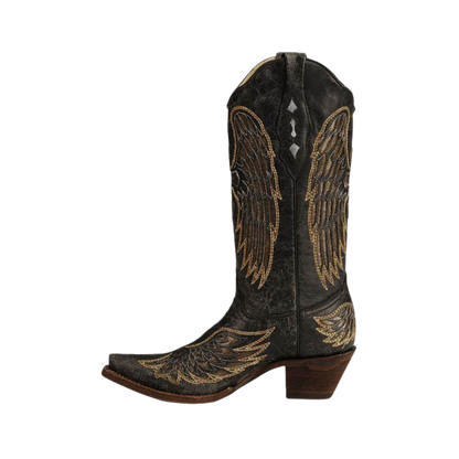 Corral Women's Gold Angel Wing Cross Black Boots