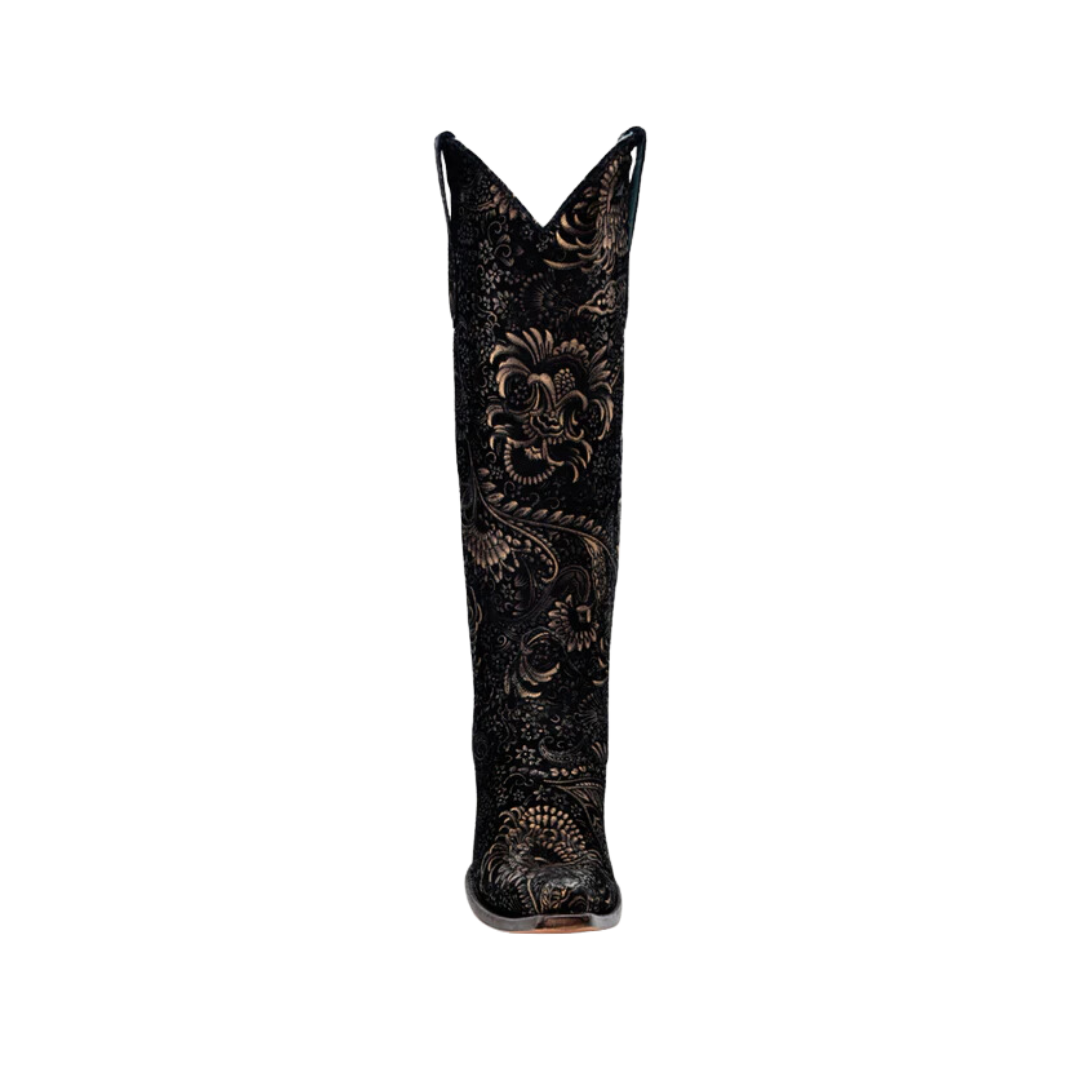 Corral Women's Stamped Floral Western Black & Gold Boots