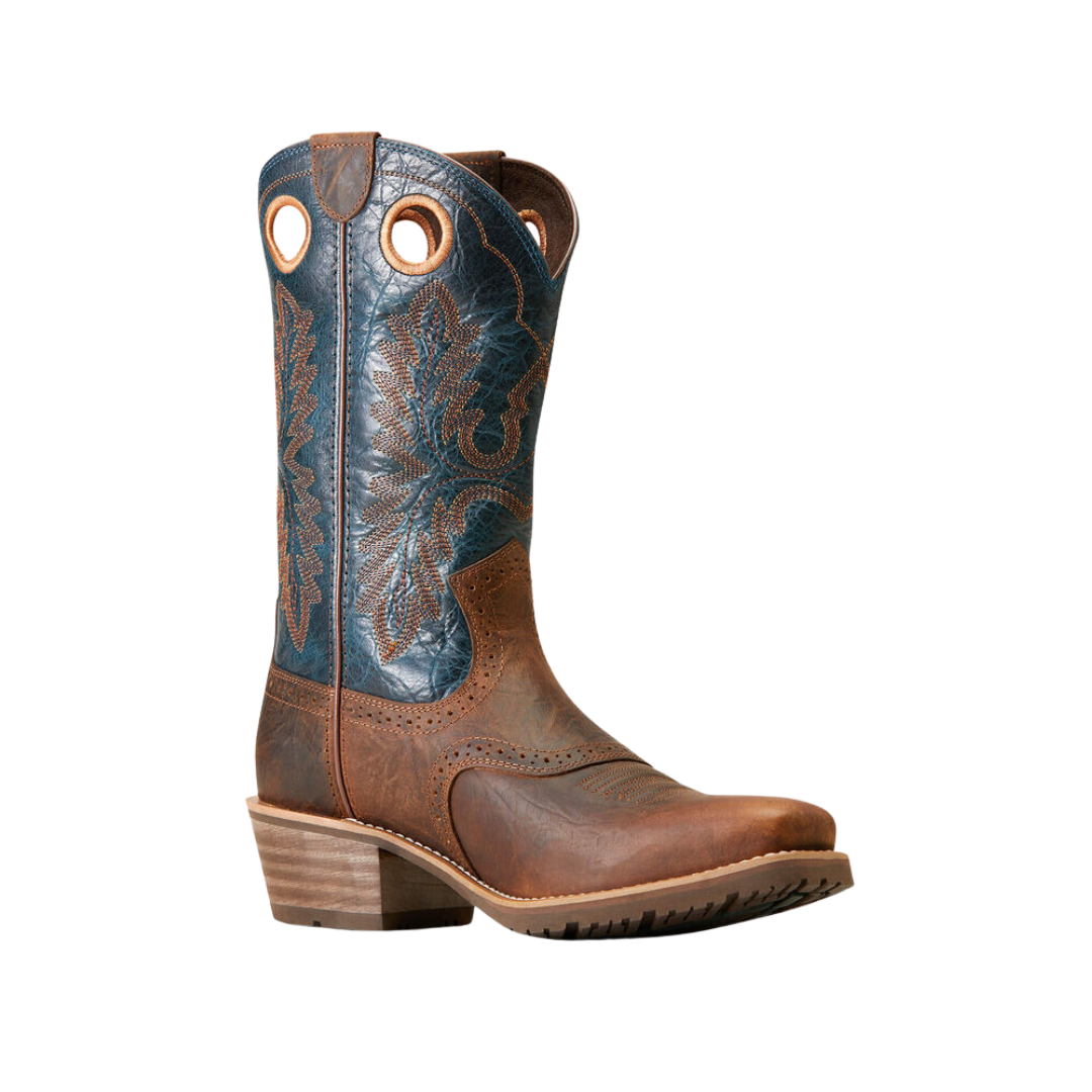 Ariat Men's Hybrid Square Cowboy Fiery Brown Crunch Boots, three-quarter front view