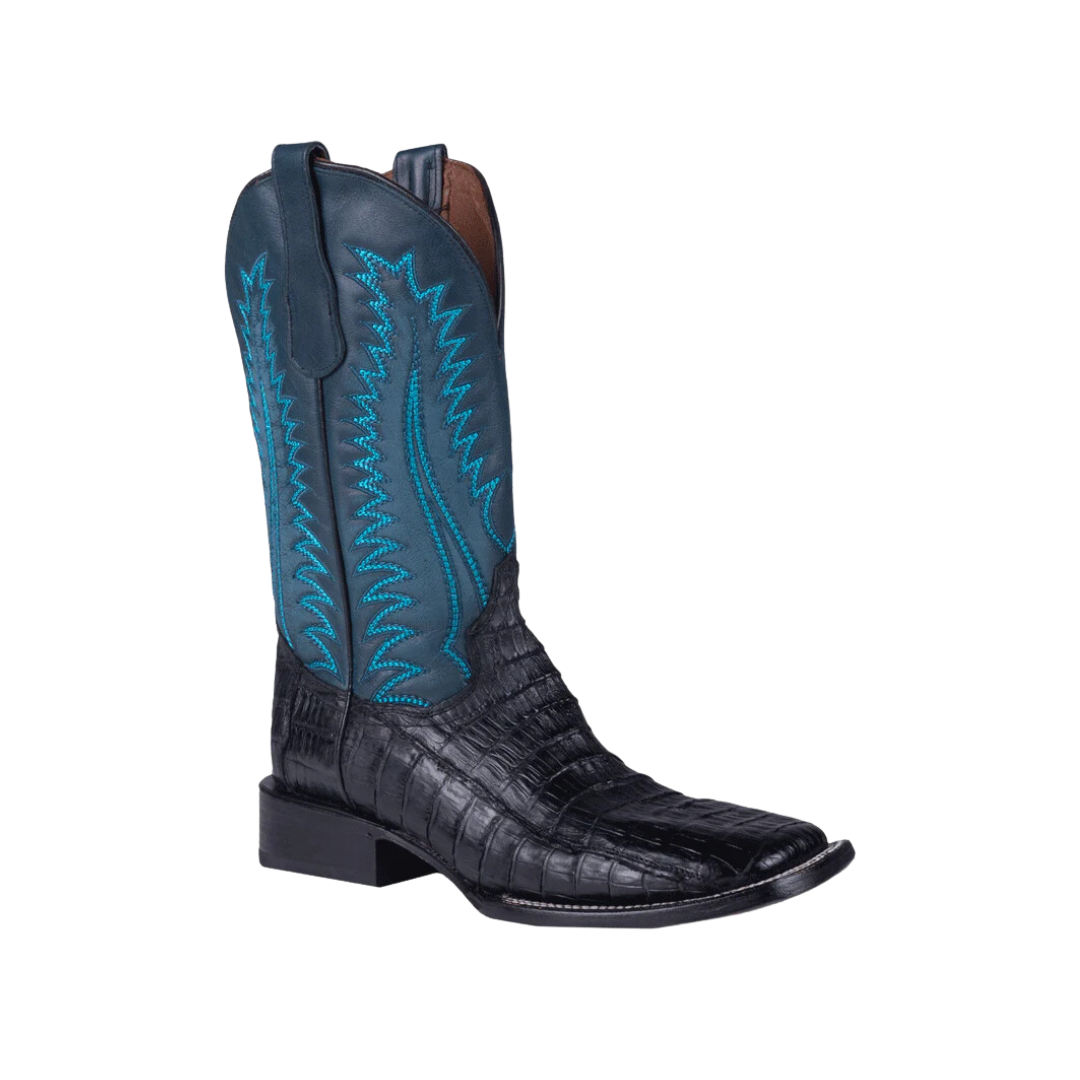 Corral Circle G Men's Caiman Embroidery Wide Square Toe Blue Charcoal Gray Boots