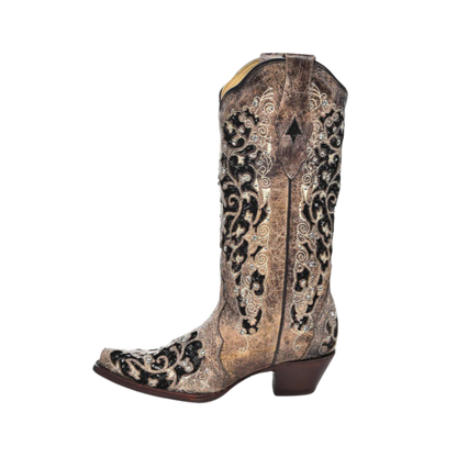 Corral Women's Black Inlaid Leather Brown Boots