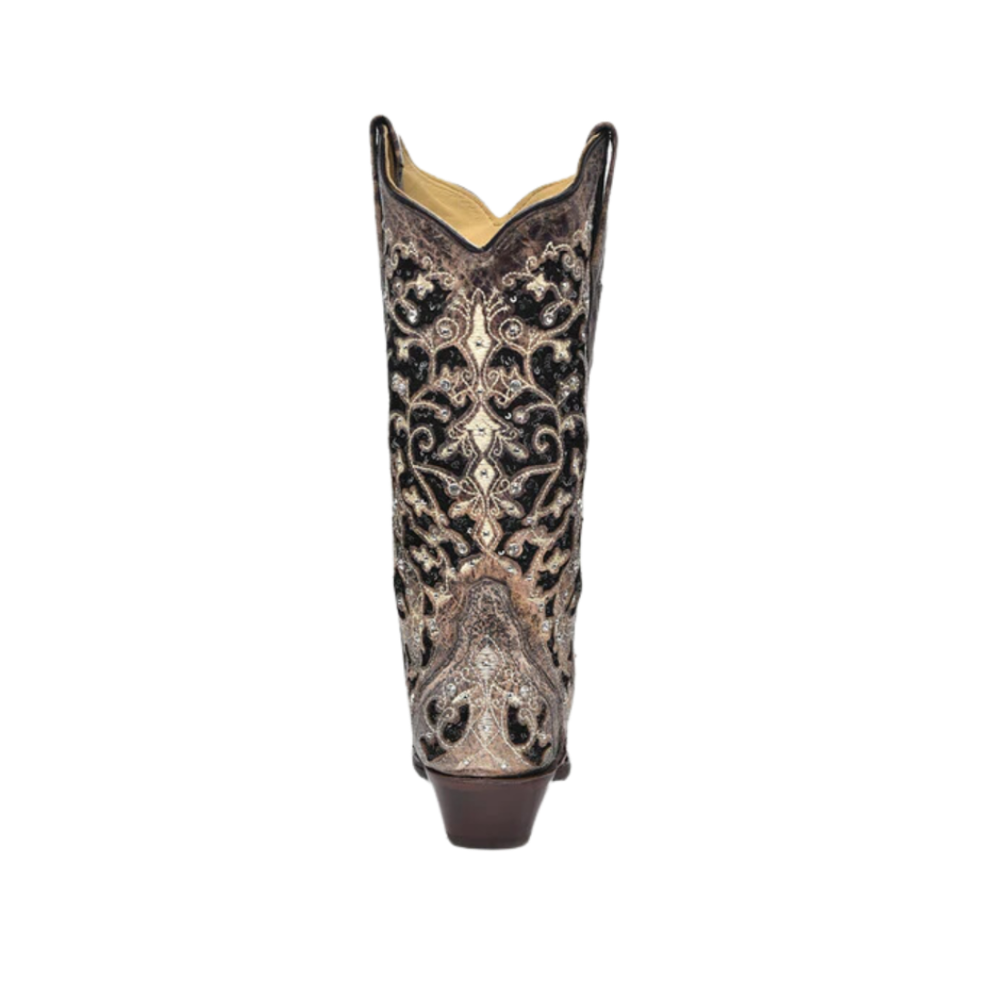 Corral Women's Black Inlaid Leather Brown Boots