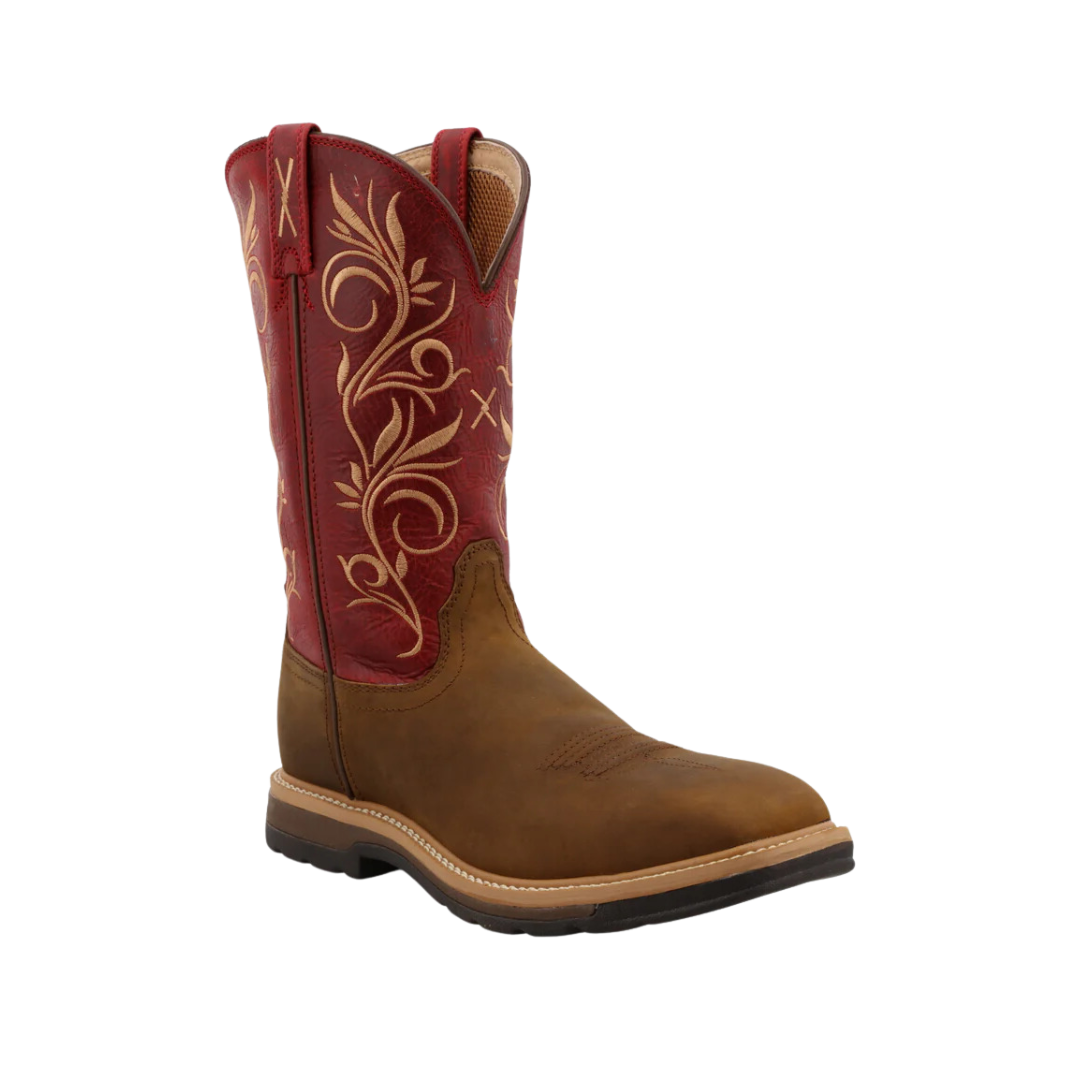 Twisted X Women's 11 Western Work Distressed Latigo & Red Boots