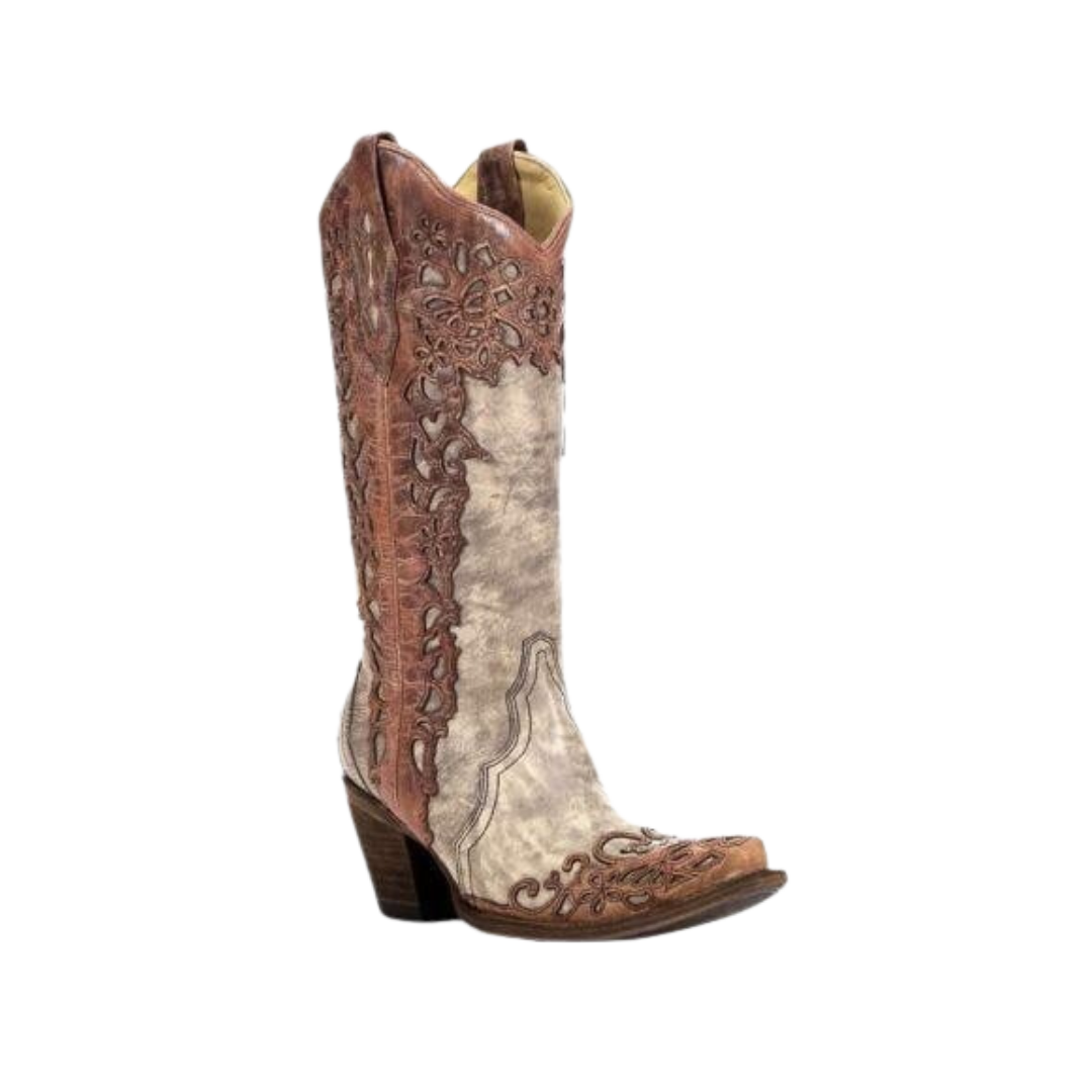 Corral Women's Addison Sand Cognac Laser Overlay Boots