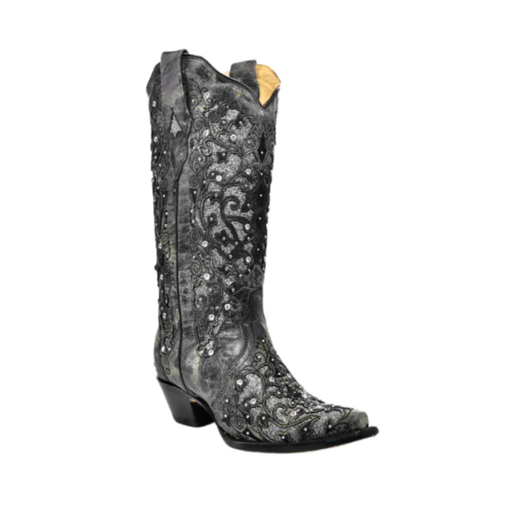Corral Women's Glitter Inlay/crystals Sniped Toe Style Grey Boots
