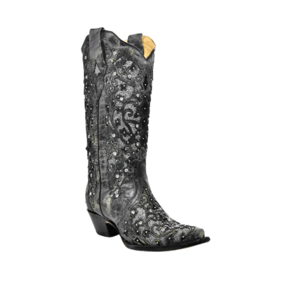 Corral Women's Glitter Inlay/crystals Sniped Toe Style Grey Boots