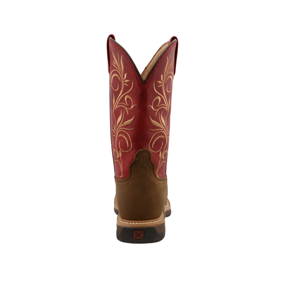 Twisted X Women's 11 Western Work Distressed Latigo & Red Boots