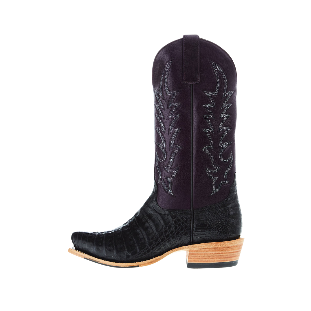 Horse Power Men's Black Caiman Belly Violet Top Boots
