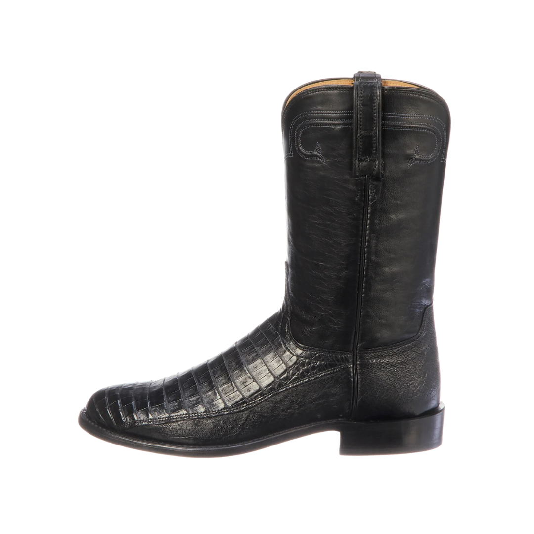 Lucchese Men's Gerard Black Boots: Caiman & Smooth Ostrich Leather