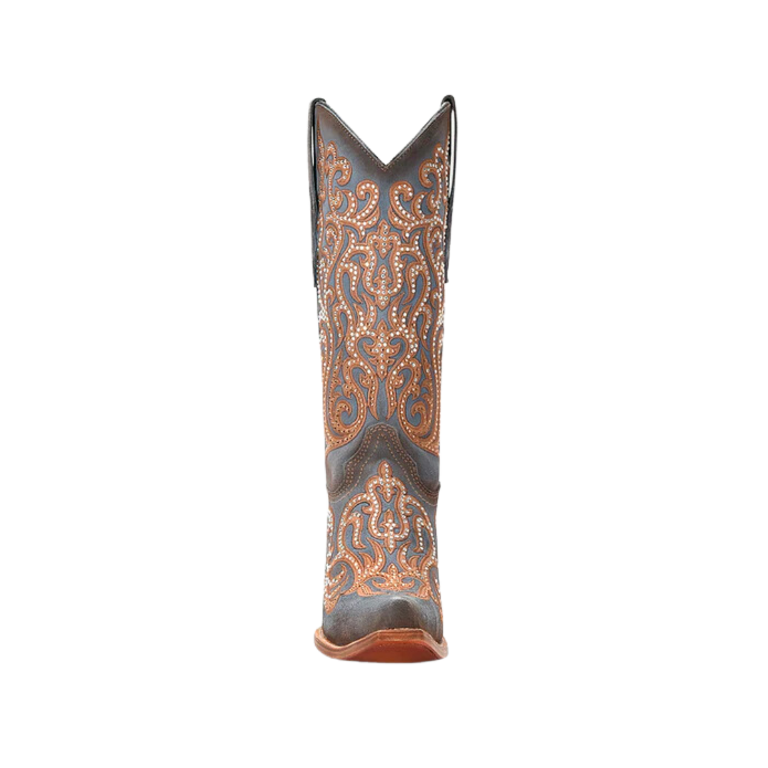 Corral Women's Honey Overlay With Crystals Snip Toe Cowboy Blue Boot