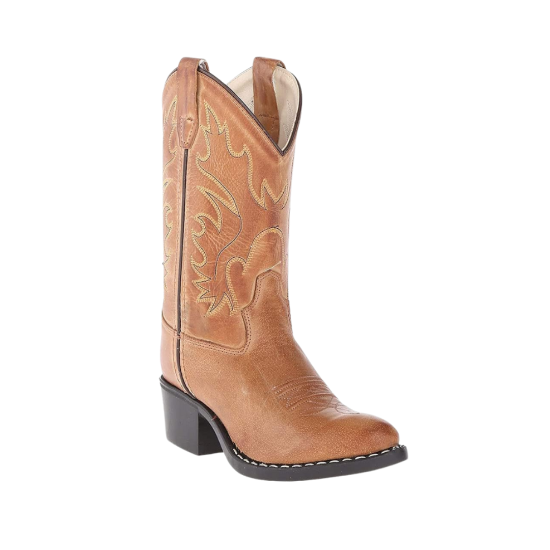 Old West Youth Boy's Canyon Leather J Toe Cowboy Tan Boots