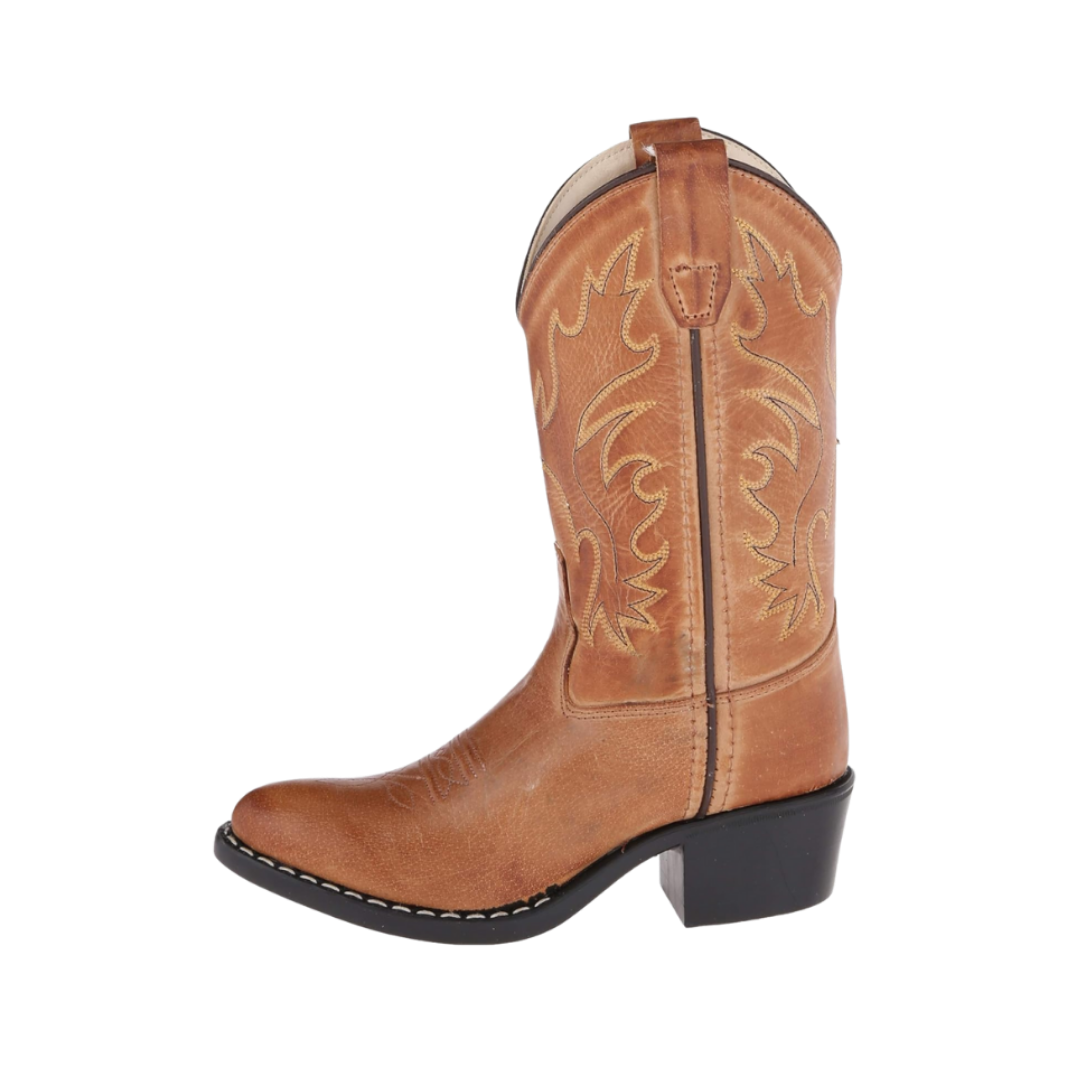 Old West Youth Boy's Canyon Leather J Toe Cowboy Tan Boots
