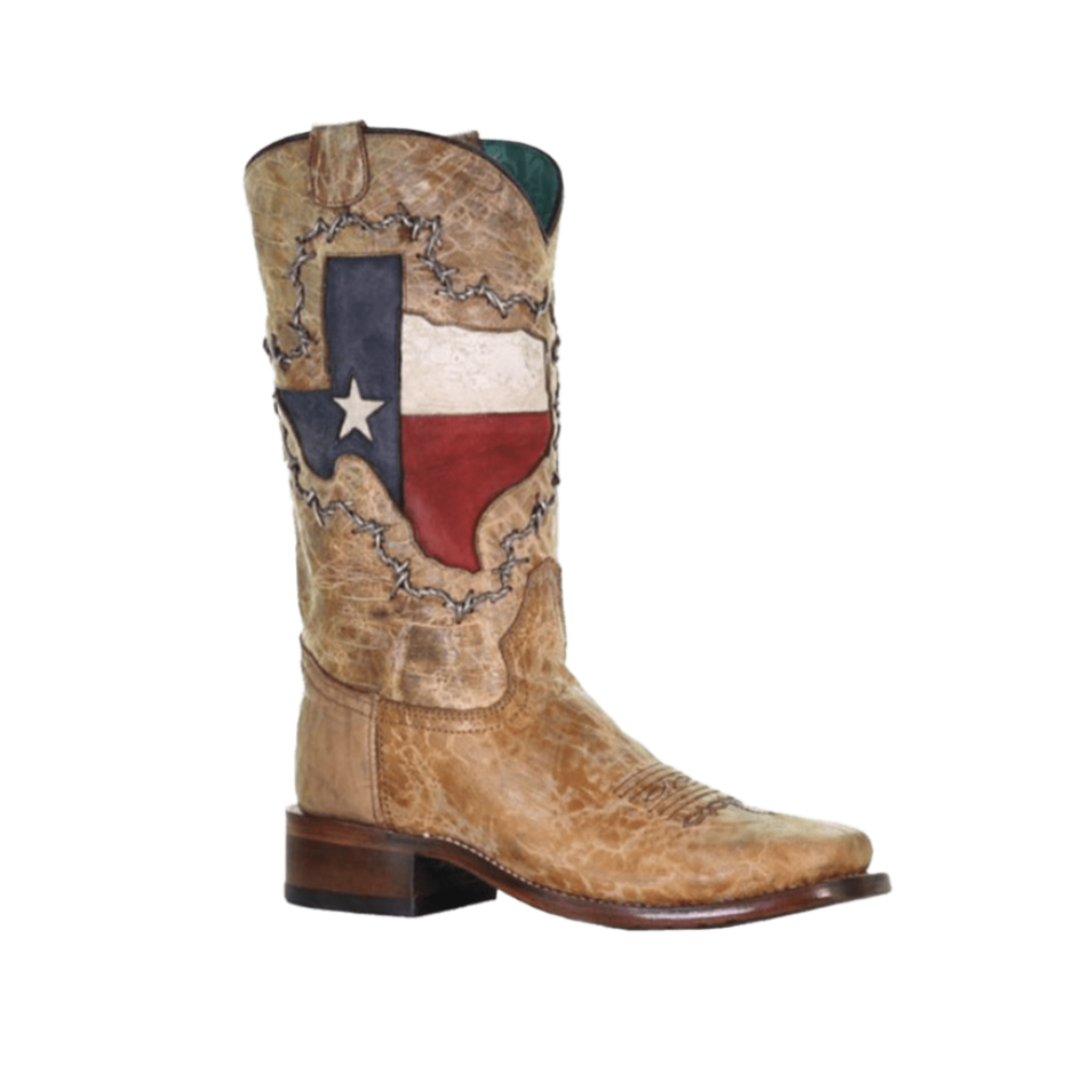 Corral Women's Texas Inlay Square Toe Light Brown Boots