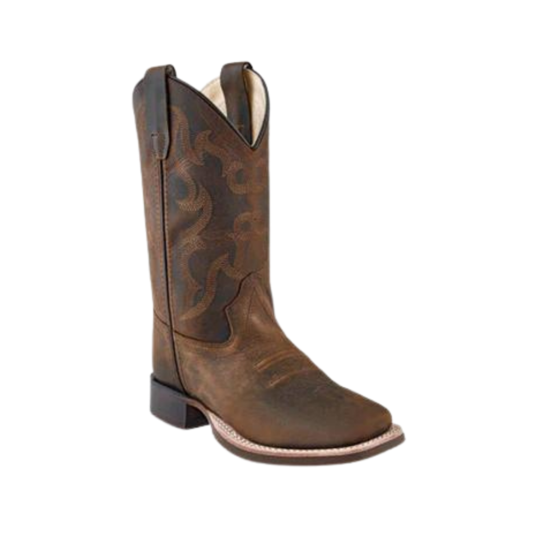 Old West Youth Boy's Leather Square Toe Brown Boots
