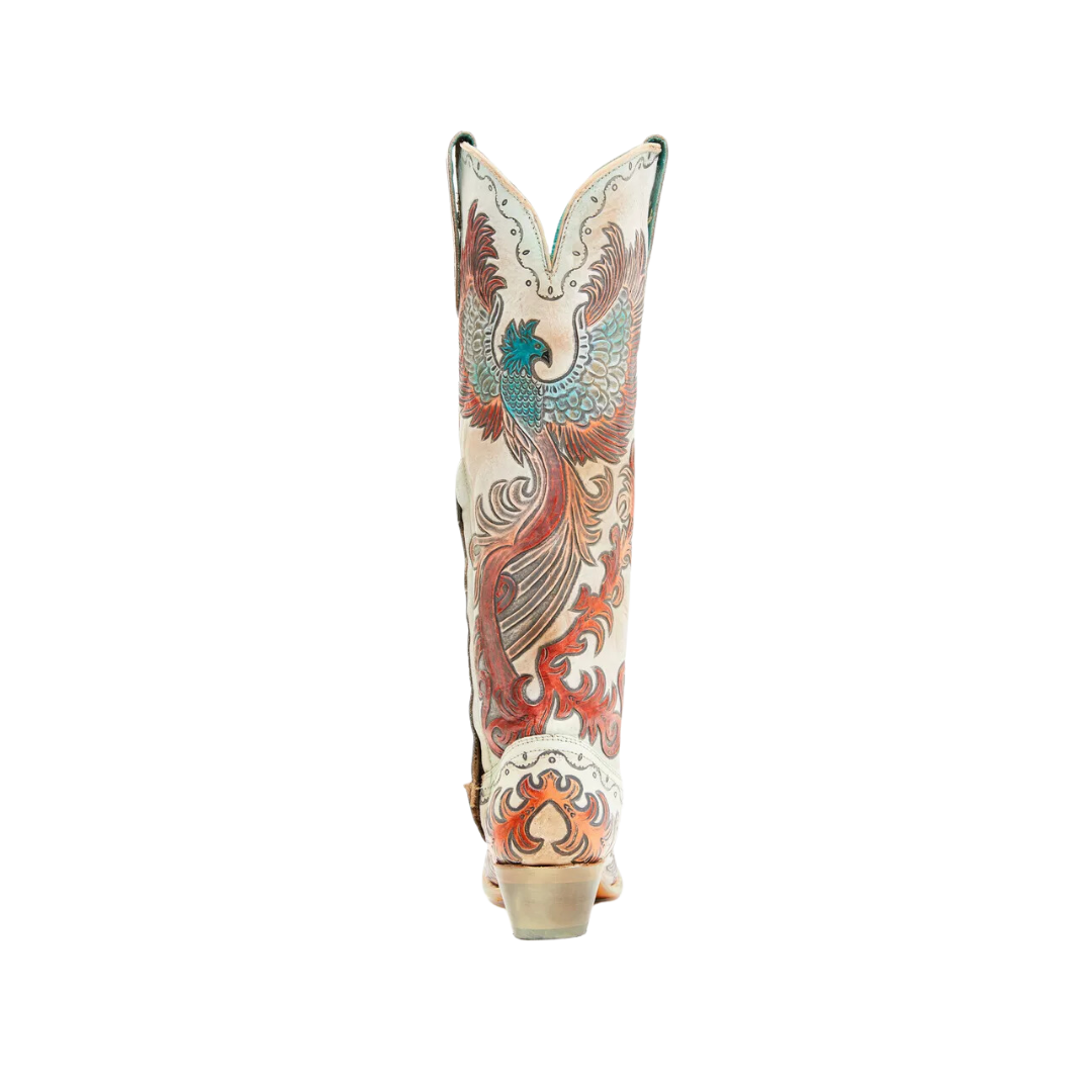 Corral Women's Hand Tooled And Painted Fire Phoenix Cowboy White Boots