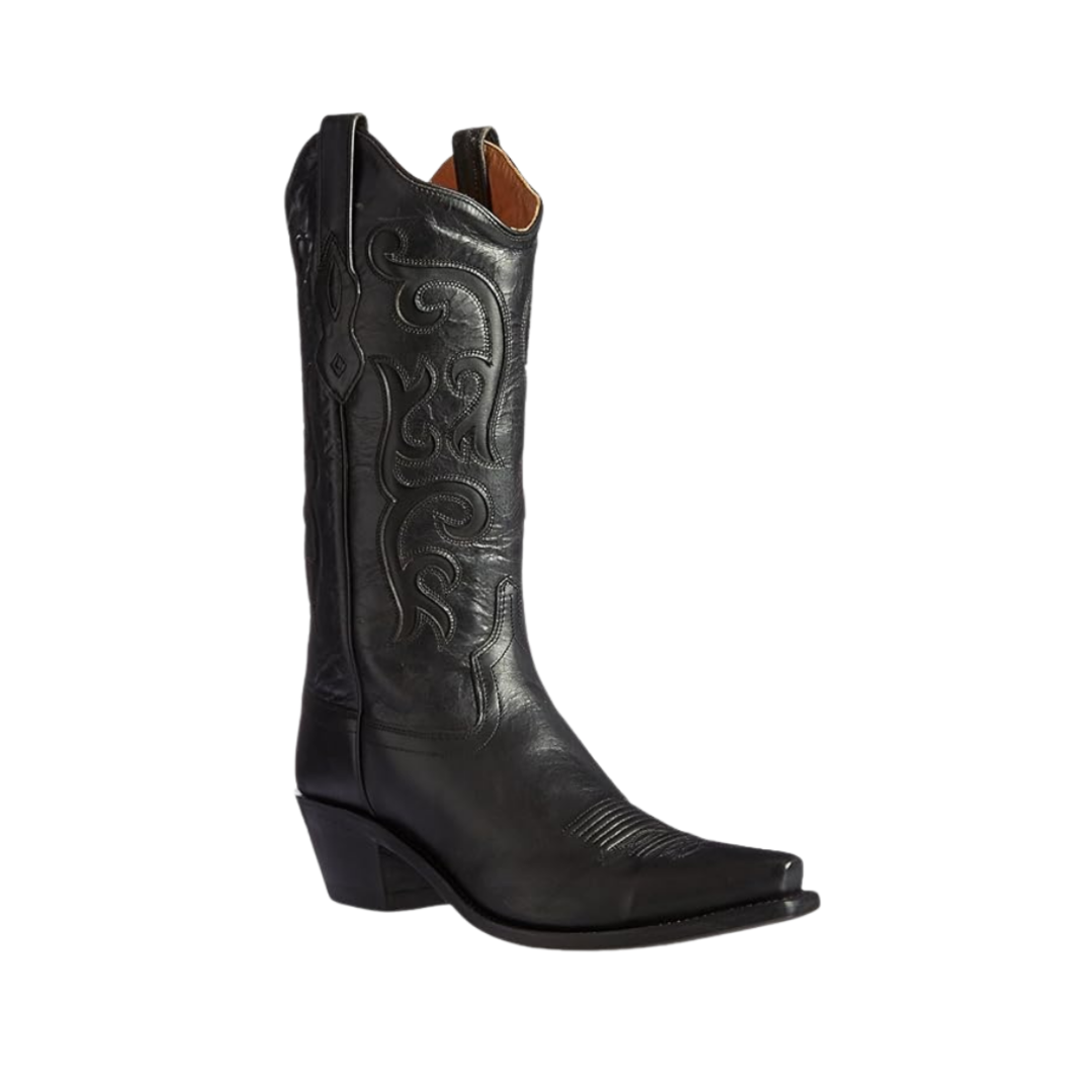 Old West Women's All Over Leather 12in Snip Stitch Black Boots