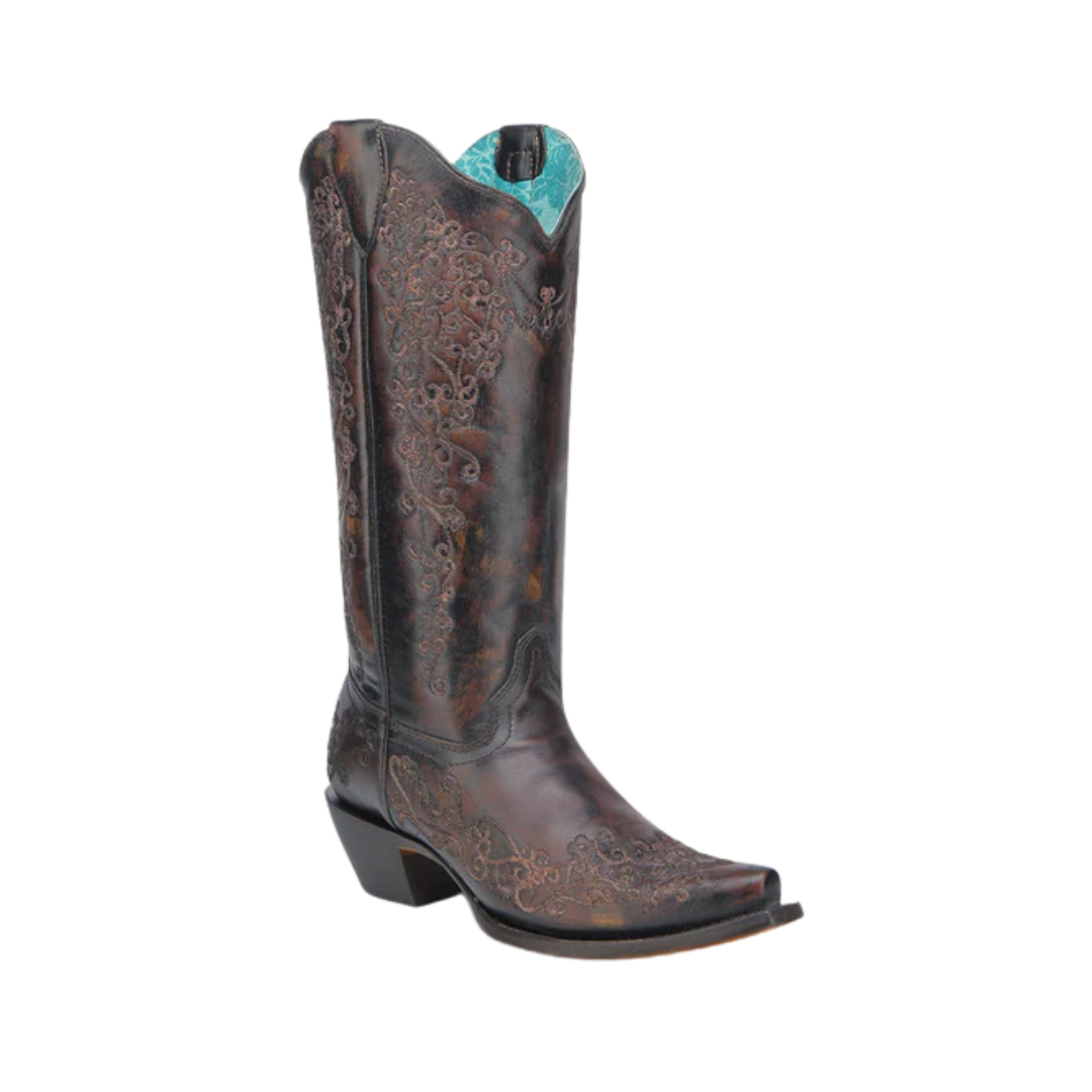Corral Women's Floral Embroidery Black Honey Boots