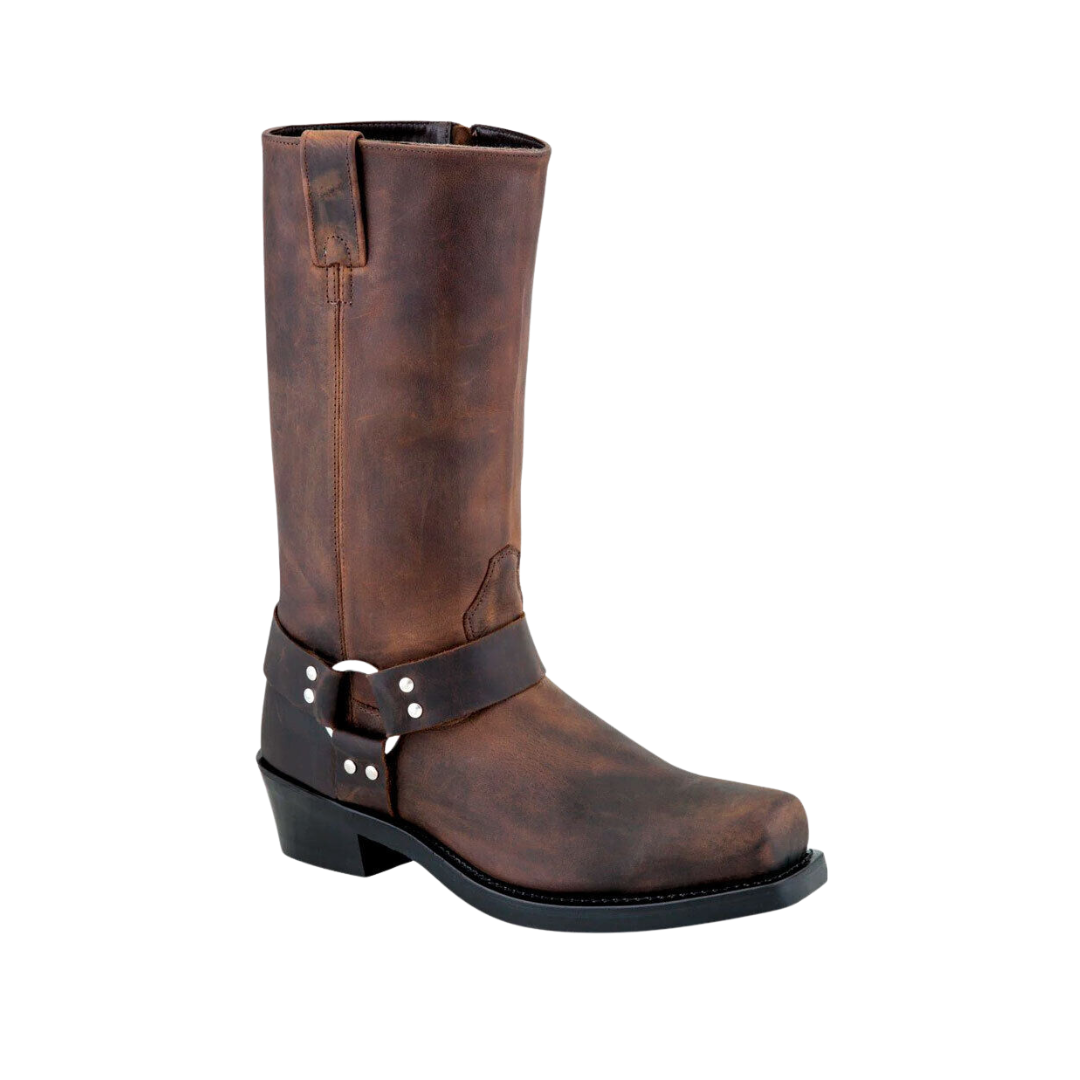 Old West Men's Leather Harness Tall Motorcycle Brown Boots