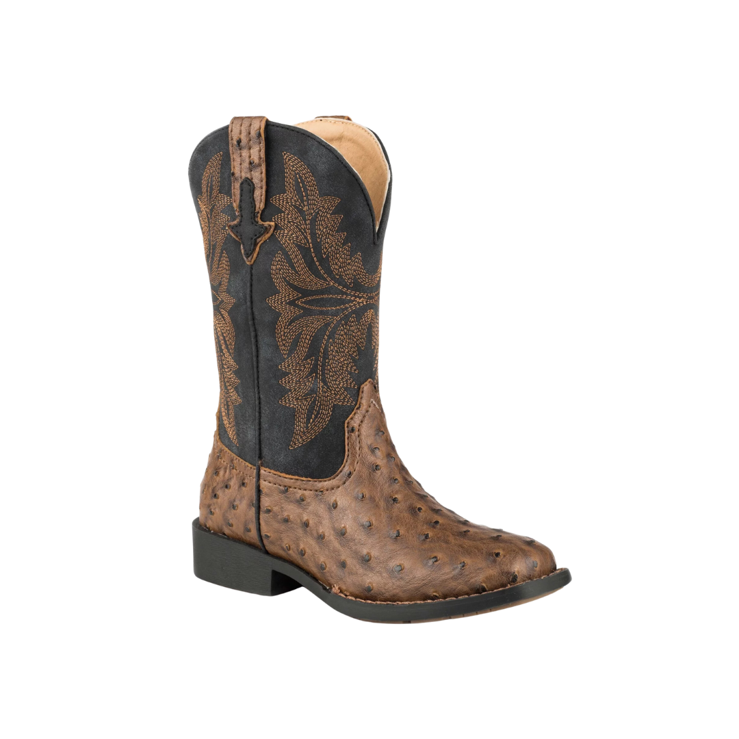 Roper Youth Boy's Jeds Ostrich Print Brown Boots