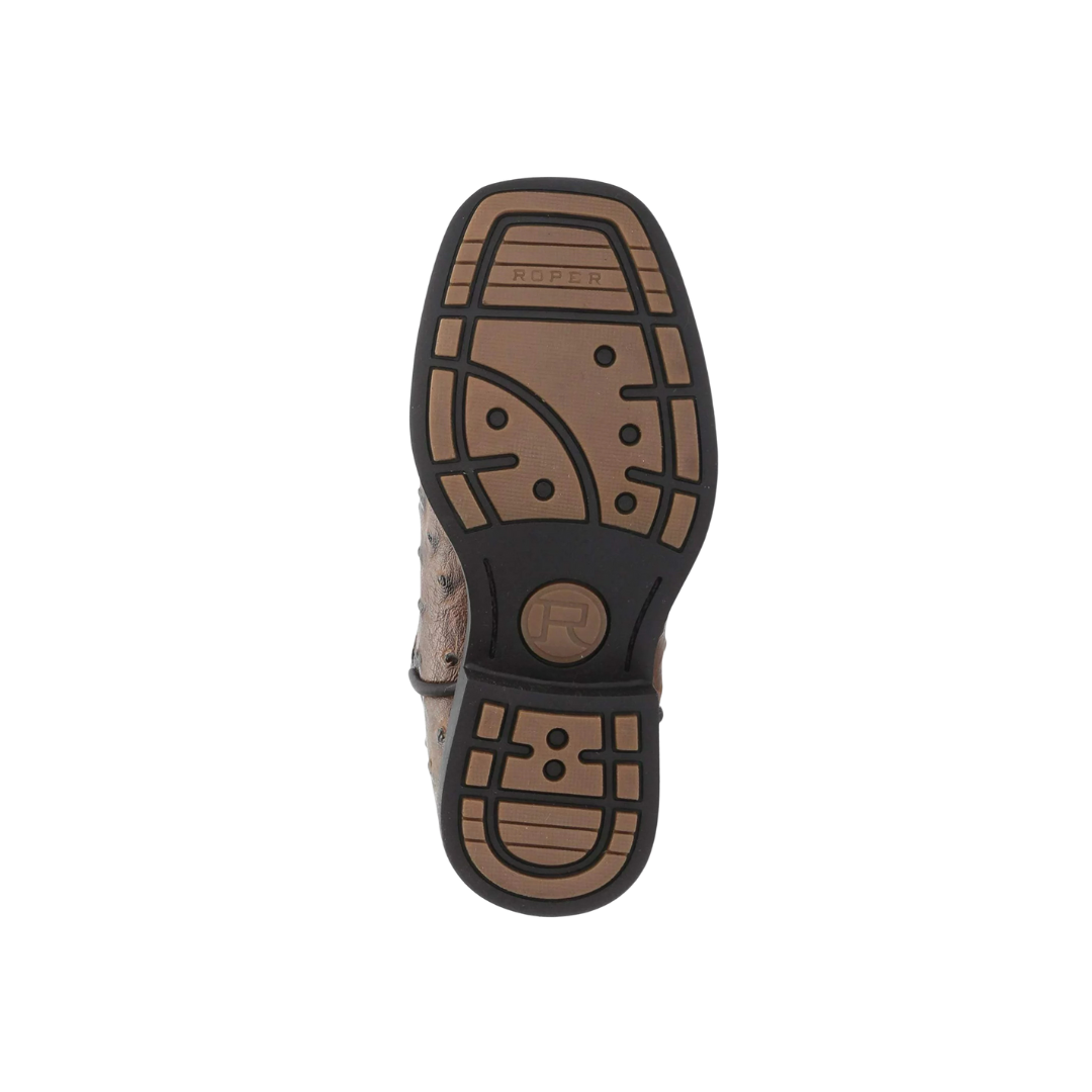 Roper Youth Boy's Jeds Ostrich Print Brown Boots