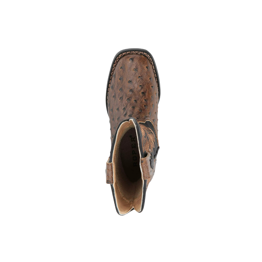 Roper Youth Boy's Jeds Ostrich Print Brown Boots