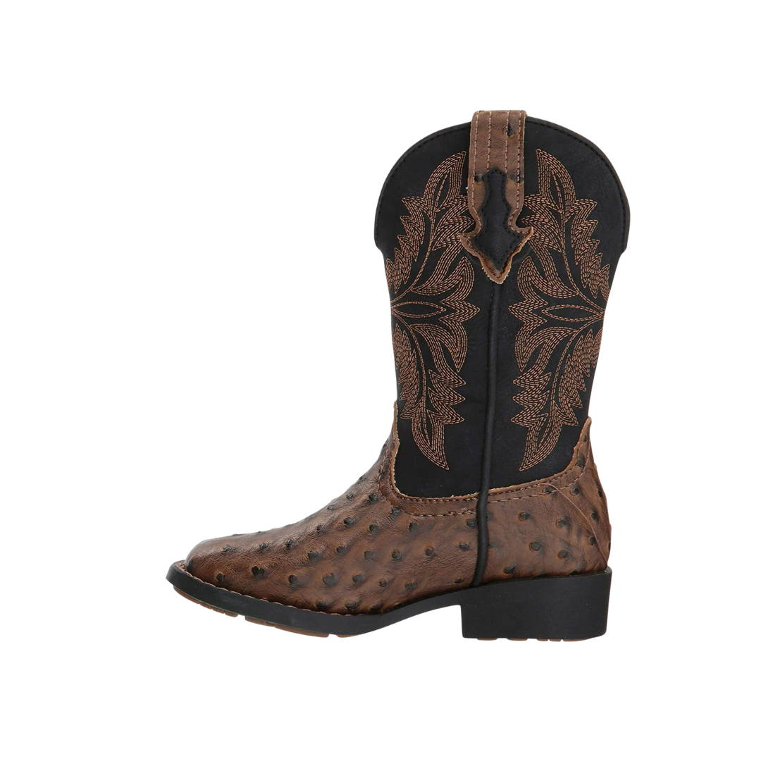 Roper Youth Boy's Jeds Ostrich Print Brown Boots