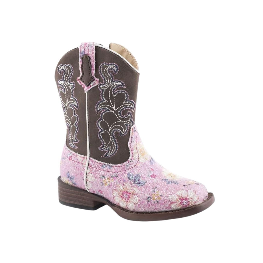 Roper Footwear Toddler Girl's Glitter Flower Snip Pink Boots