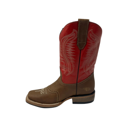 Pecos Bill Youth Girl's Square Toe Laton Red Boots