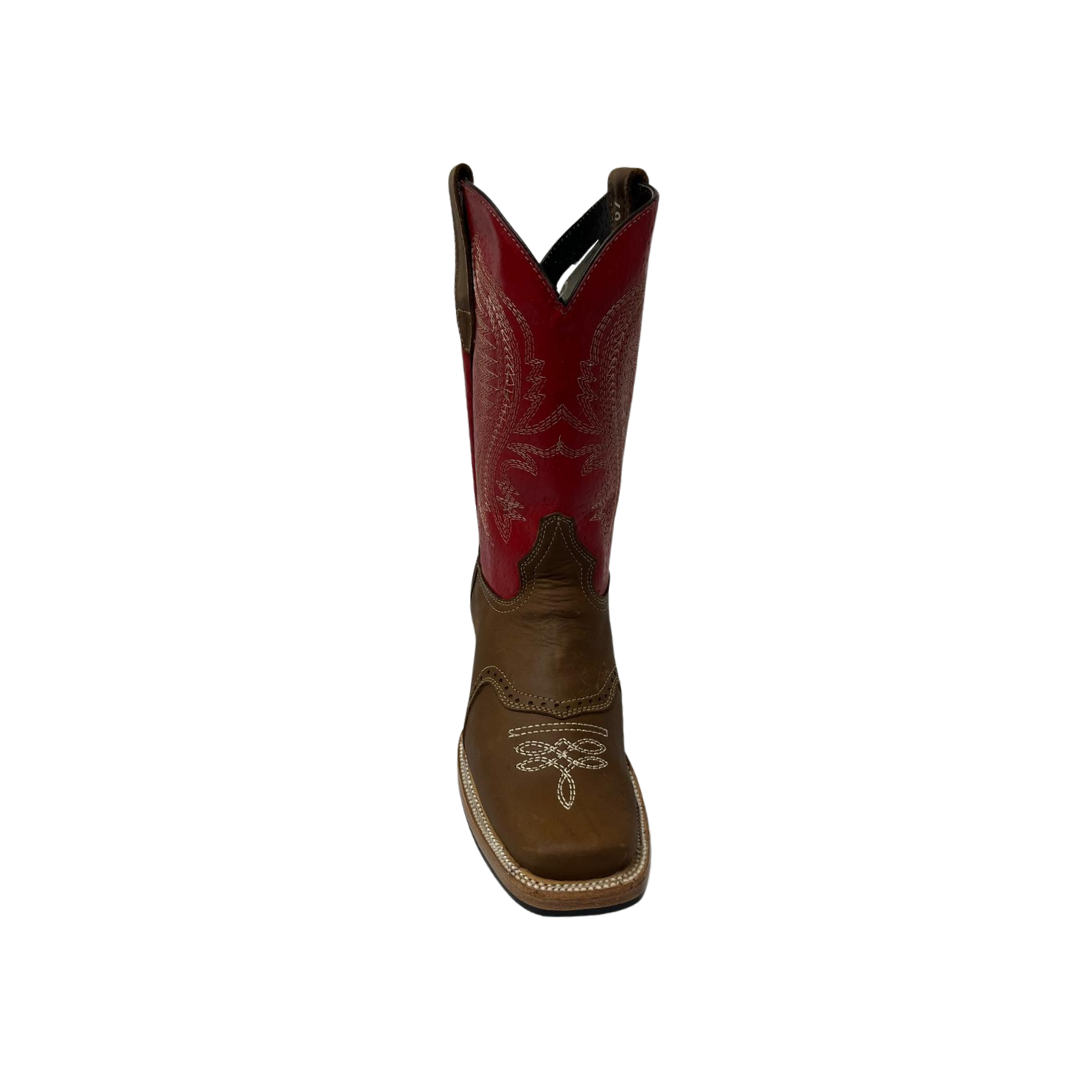 Pecos Bill Youth Girl's Square Toe Laton Red Boots
