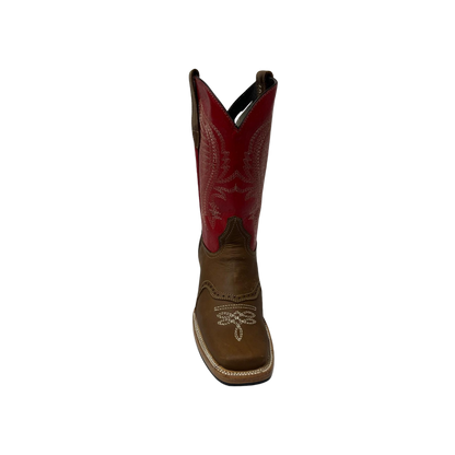Pecos Bill Youth Girl's Square Toe Laton Red Boots