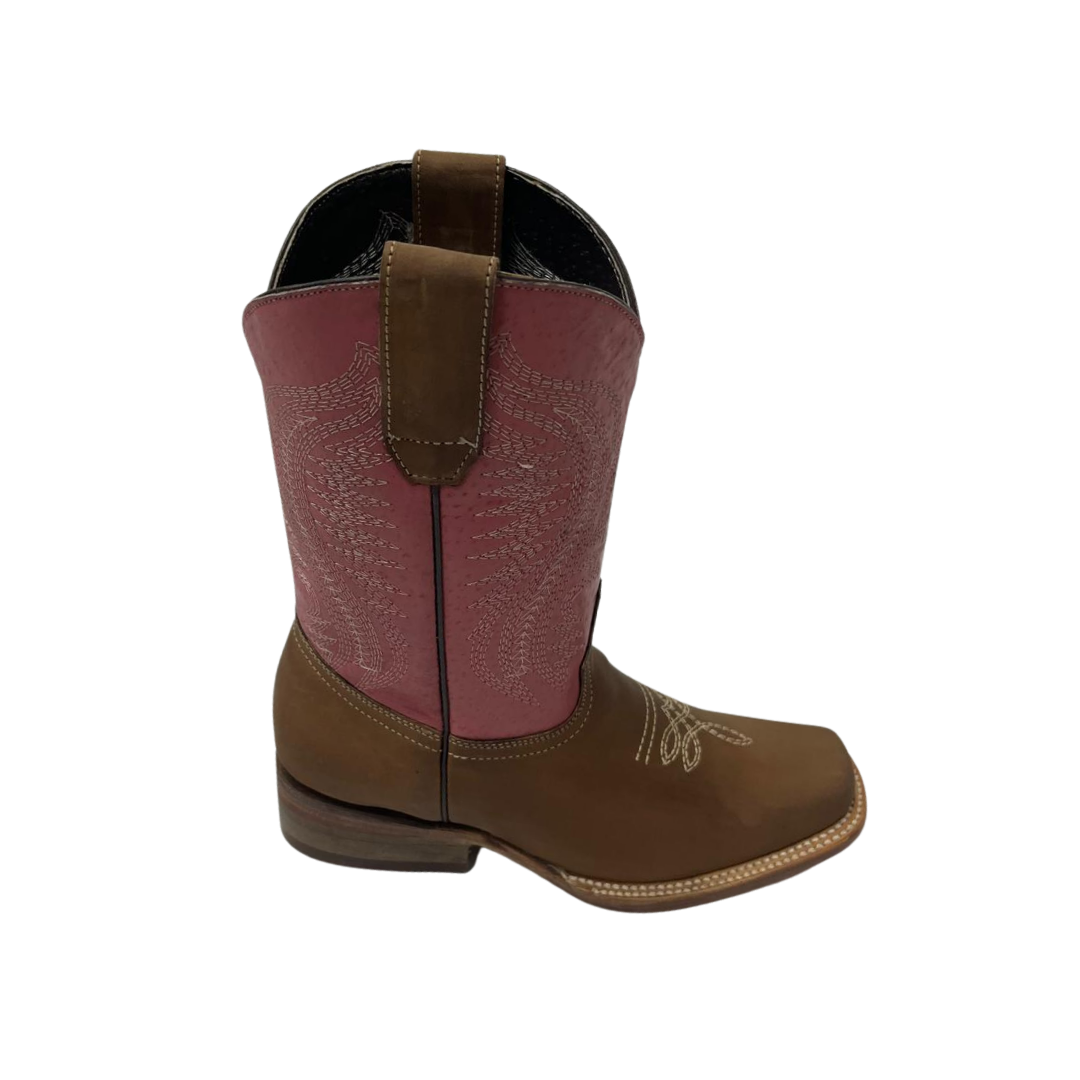 Pecos Bill Youth Girl's Square Toe Laton Pink Boots