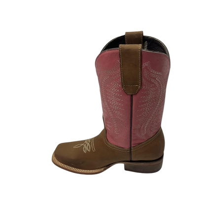Pecos Bill Youth Girl's Square Toe Laton Pink Boots