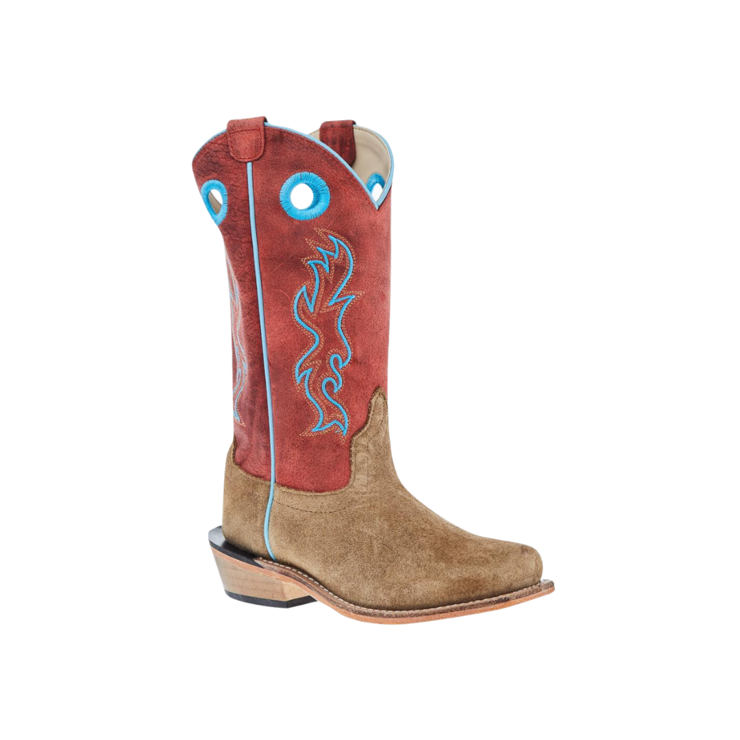 Old West Youth Unisex Camel Suede Cutter Toe Cloudy Red Boots