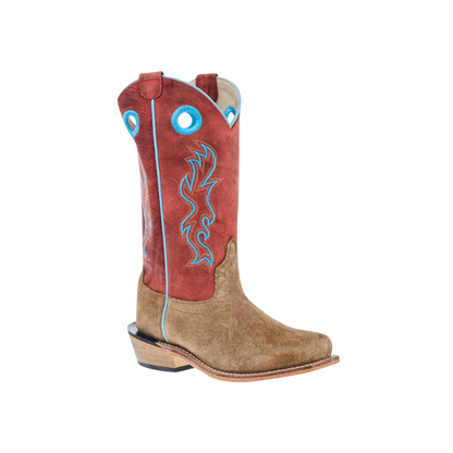Old West Youth Unisex Camel Suede Cutter Toe Cloudy Red Boots