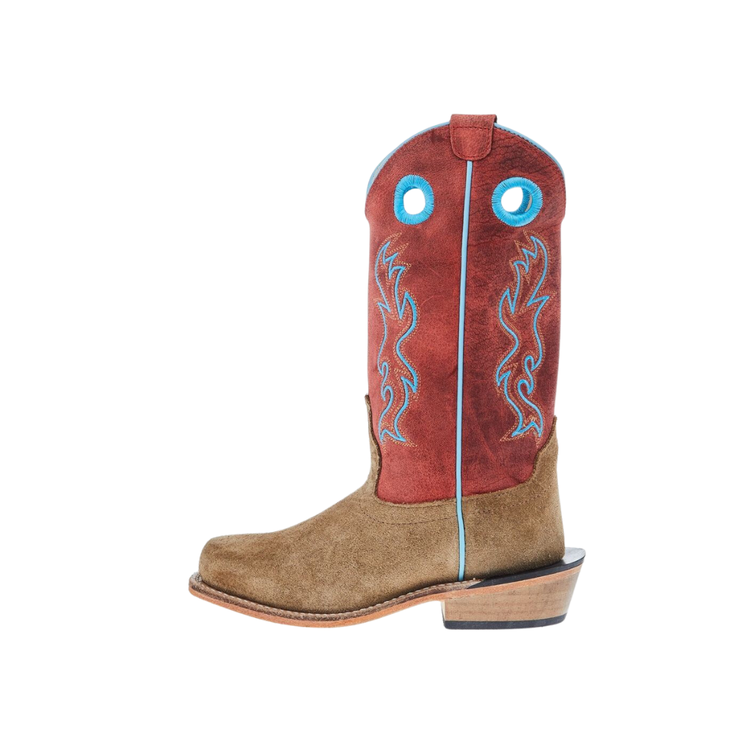 Old West Youth Unisex Camel Suede Cutter Toe Cloudy Red Boots