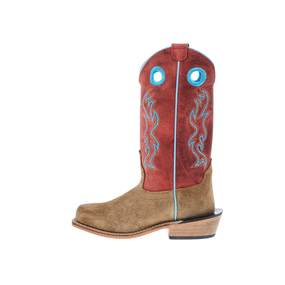 Old West Youth Unisex Camel Suede Cutter Toe Cloudy Red Boots