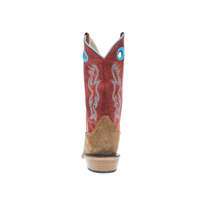 Old West Youth Unisex Camel Suede Cutter Toe Cloudy Red Boots