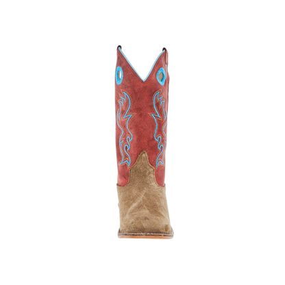 Old West Youth Unisex Camel Suede Cutter Toe Cloudy Red Boots