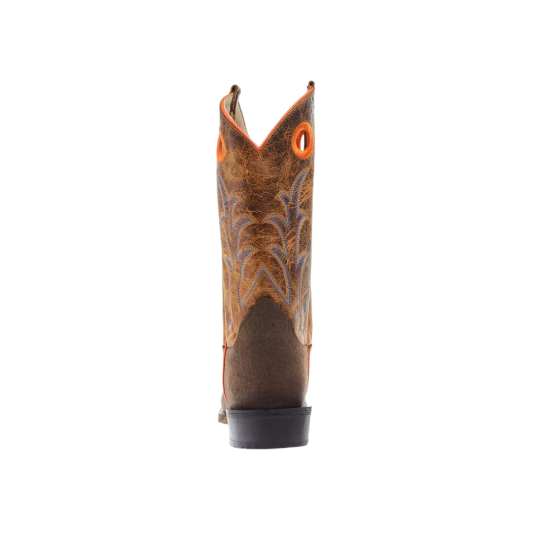 Old West Kid's Leather Dark Brown Orange Boots