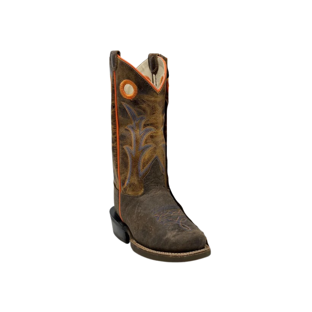 Old West Kid's Bullhide Orange Brown Boots