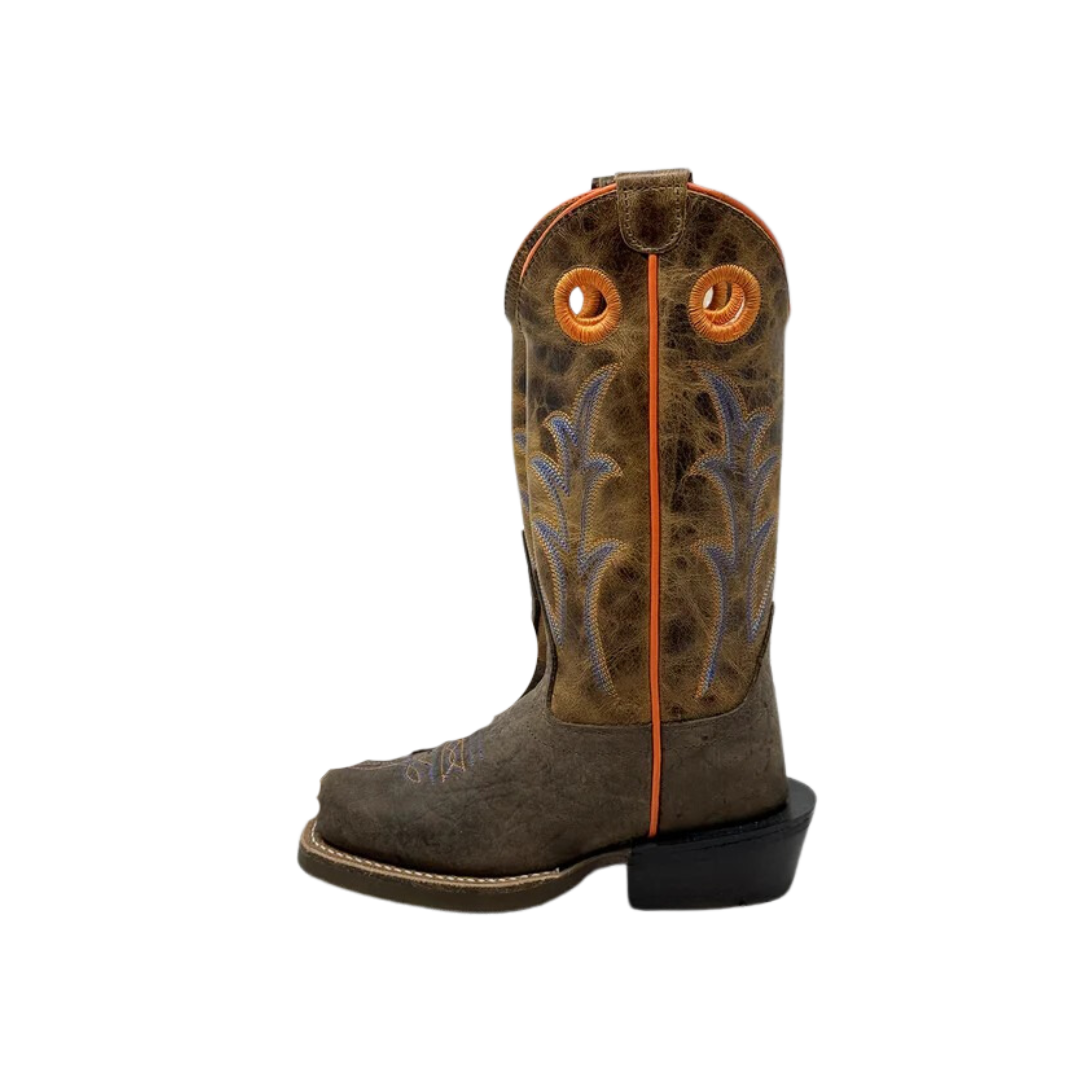 Old West Kid's Bullhide Orange Brown Boots