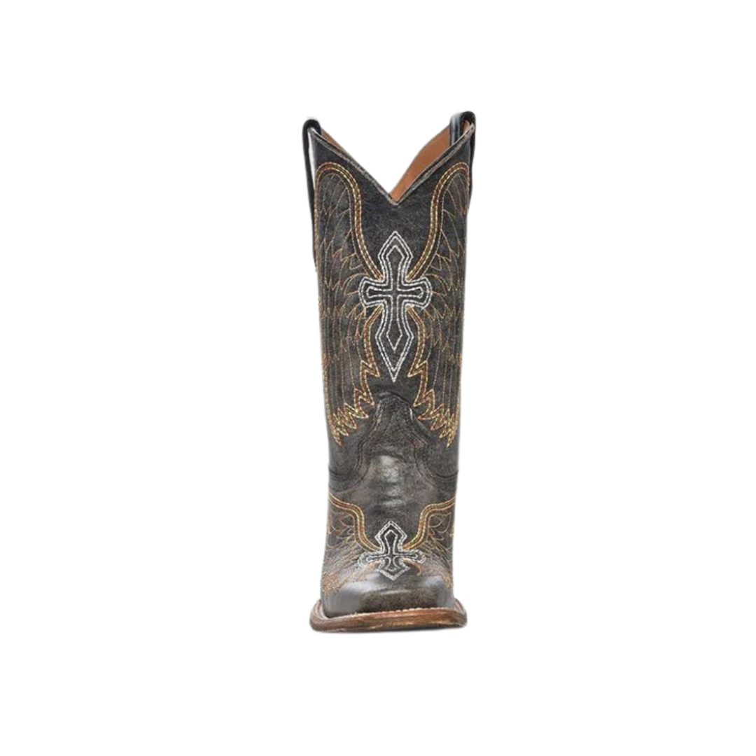Corral Youth Girl's Wings Silver Cross Black Boots