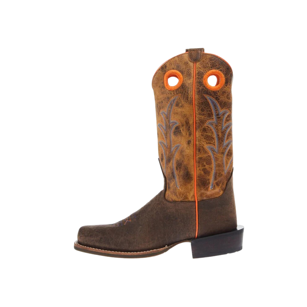 Old West Kid's Leather Dark Brown Orange Boots