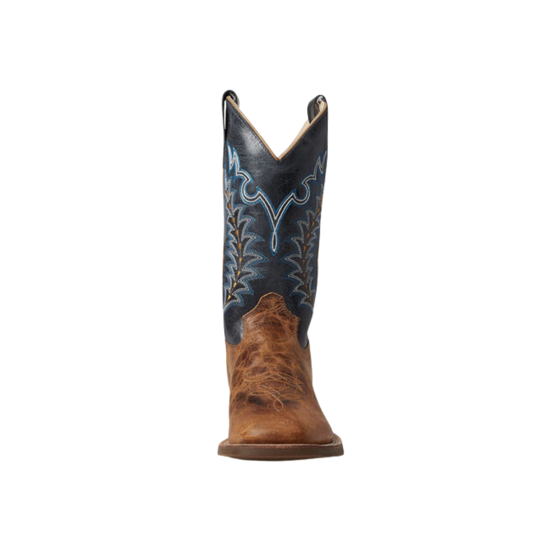 Old West Kid's Cactus Broad Square Toe Navy Brown Boots