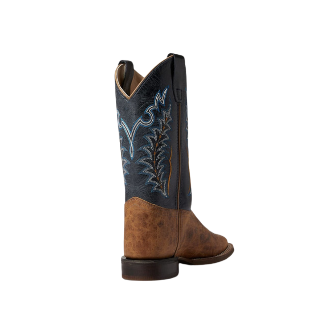 Old West Kid's Cactus Broad Square Toe Navy Brown Boots