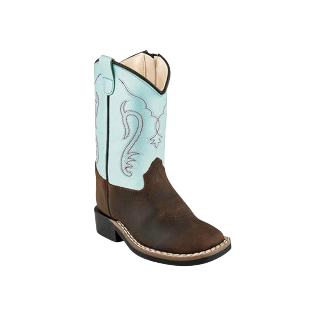 Old West Youth Boy's Side Zip Broad Square Blue Boots
